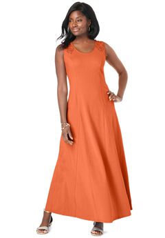 Stretch Cotton Crochet-Back Maxi Dress
