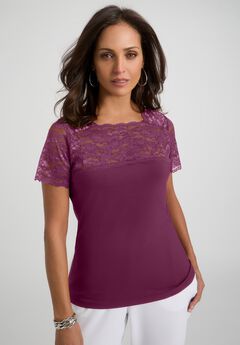 Stretch Lace Neckline Top
