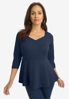 Knit Crepe Sweetheart Neck Top