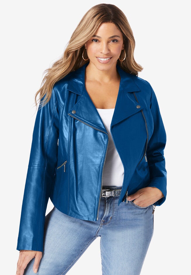 Leather Moto Jacket, OCEAN TEAL, hi-res image number null