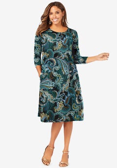 Stretch Knit Three-Quarter Sleeve T-shirt Dress