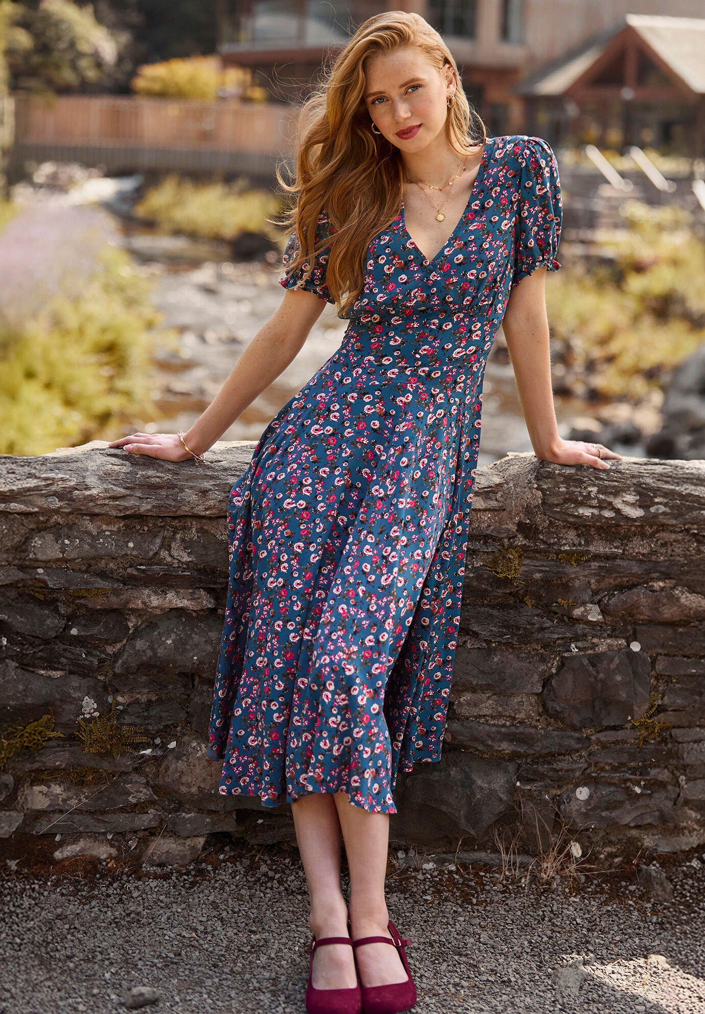 Short Sleeve Tea Dress, DUSTY DITSY ROSE, alternate image number 5