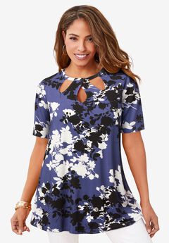 Stretch Knit Cutout Swing Tunic