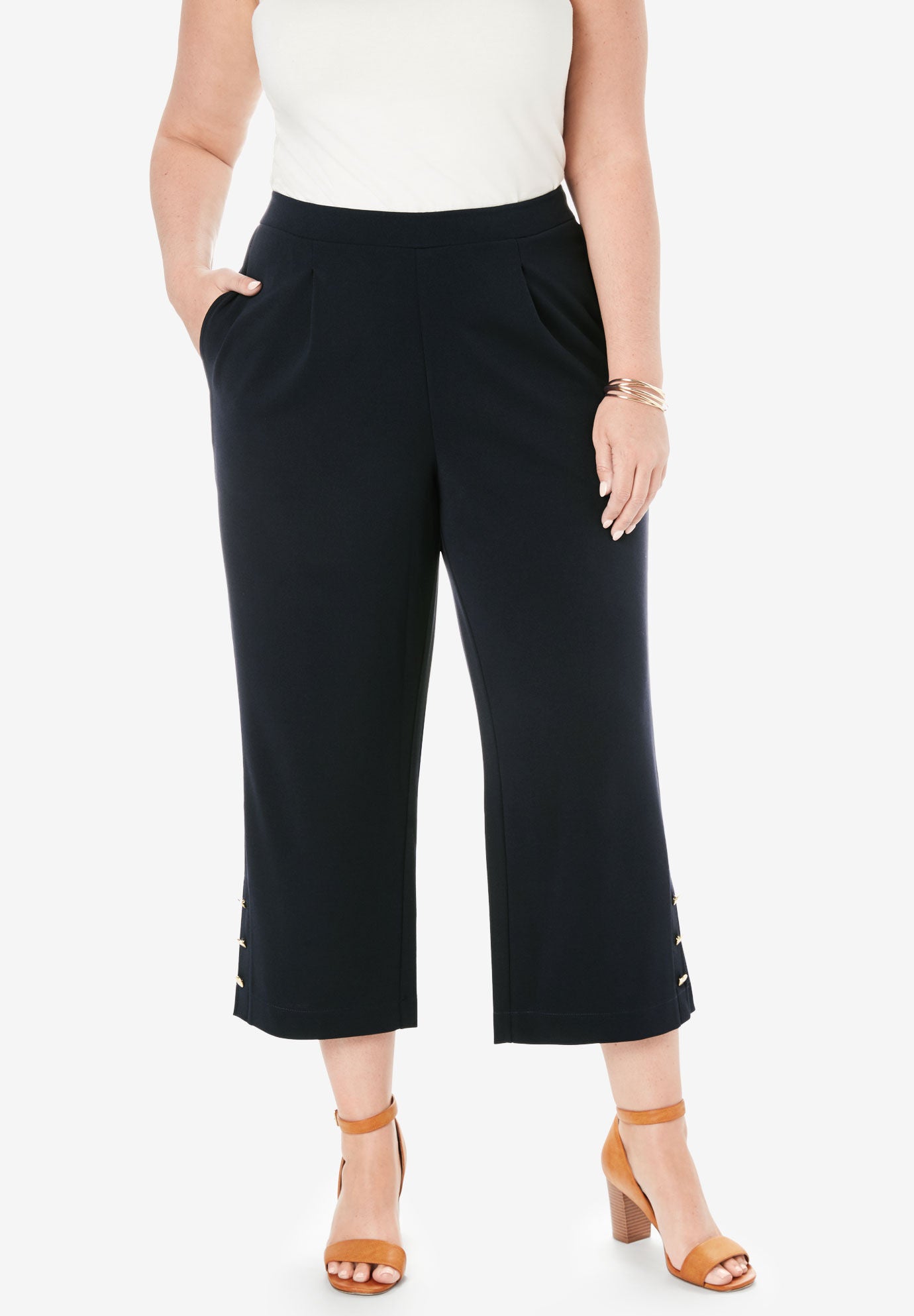 white plus size crop pants