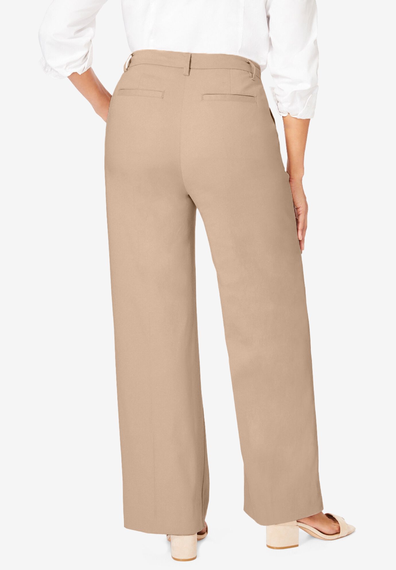 Stretch Cotton Chino Wide-Leg Trouser, NEW KHAKI, on-hover image number 1