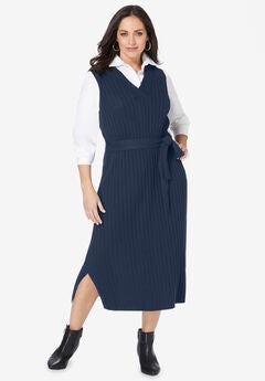 Belted Sweater Vest Dress