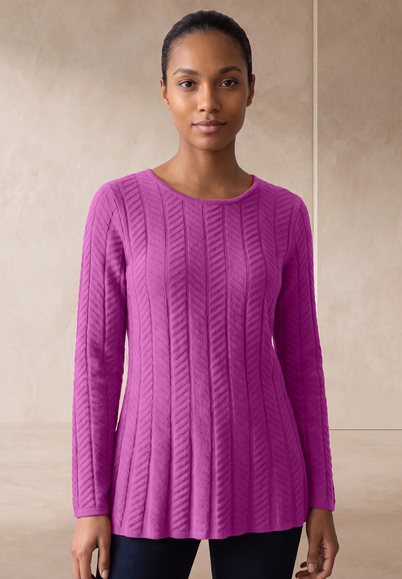 Chevron Fit & Flare Sweater, DEEP ORCHID, hi-res image number 0