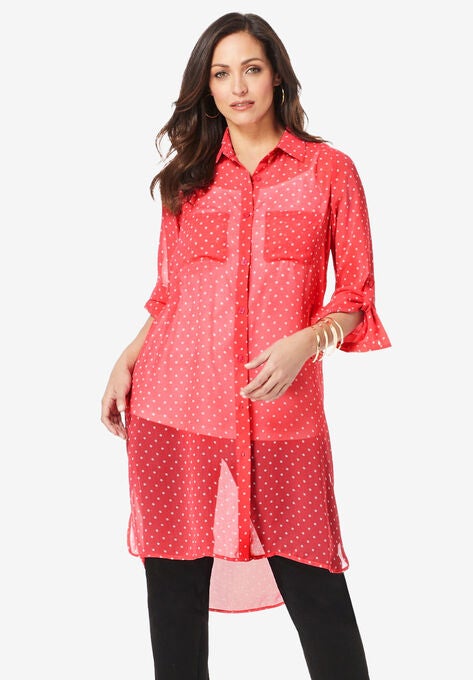 Sheer Georgette Mega Tunic, VIBRANT WATERMELON BOLD DOT, hi-res image number null