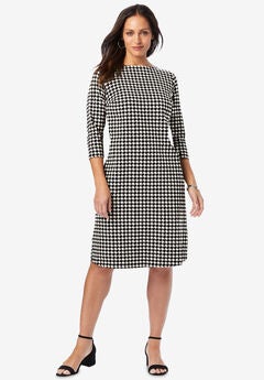 Stretch Cotton Boatneck Shift Dress