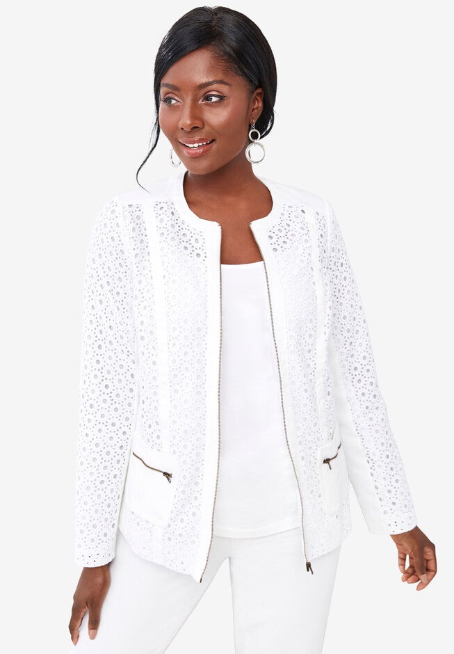 Eyelet Jacket, WHITE, hi-res image number 0