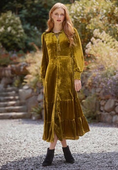 Tiered Velvet Tie Neck Dress