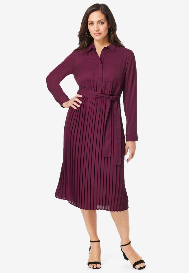 Pleated Shirt Dress, DARK BERRY, hi-res image number 0