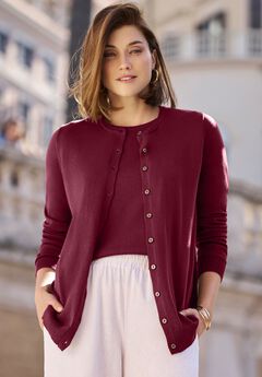 Fine Gauge Button-Front Cardigan