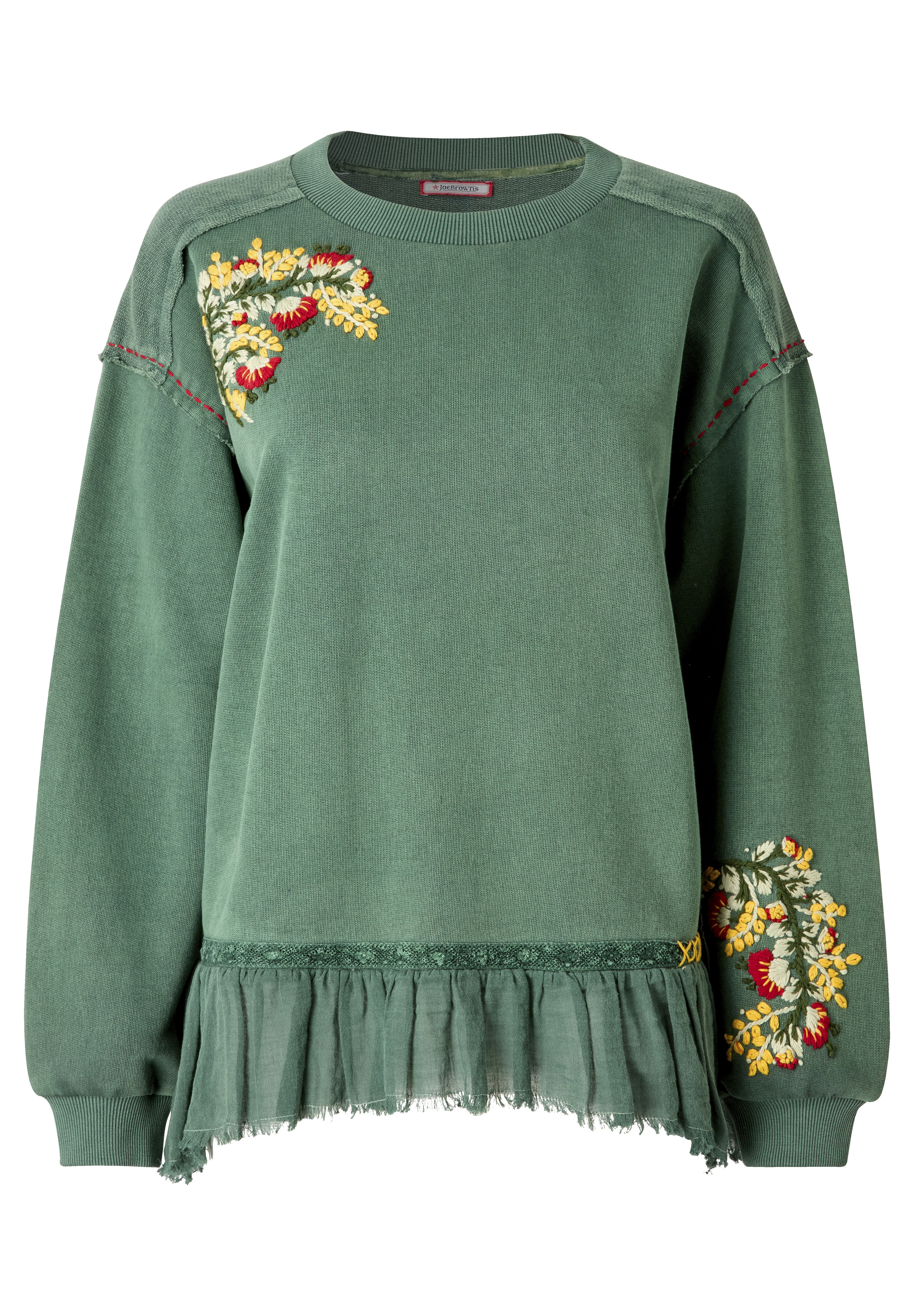 Peplum Sweatshirt, GREEN GARDEN EMBROIDERY, alternate image number 2