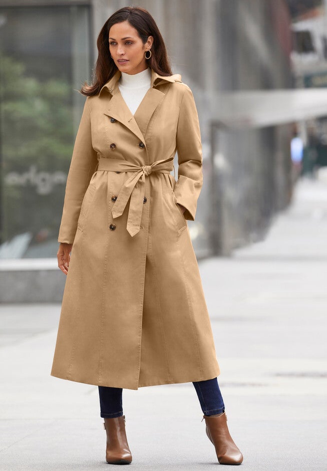 Double Breasted Long Trench Raincoat, , alternate image number 3