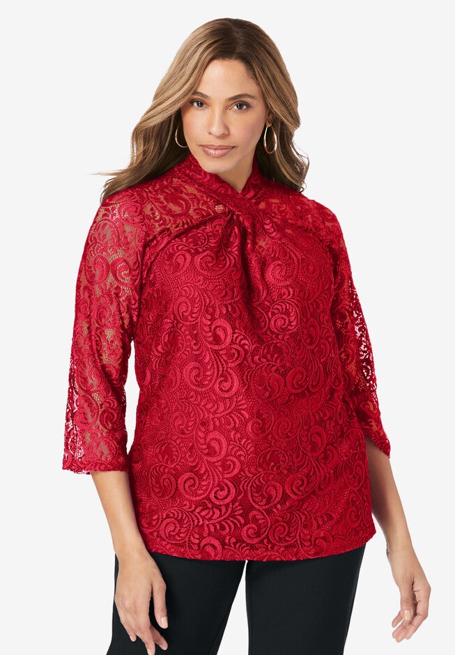 Lace Twist Top, CLASSIC RED, hi-res image number null