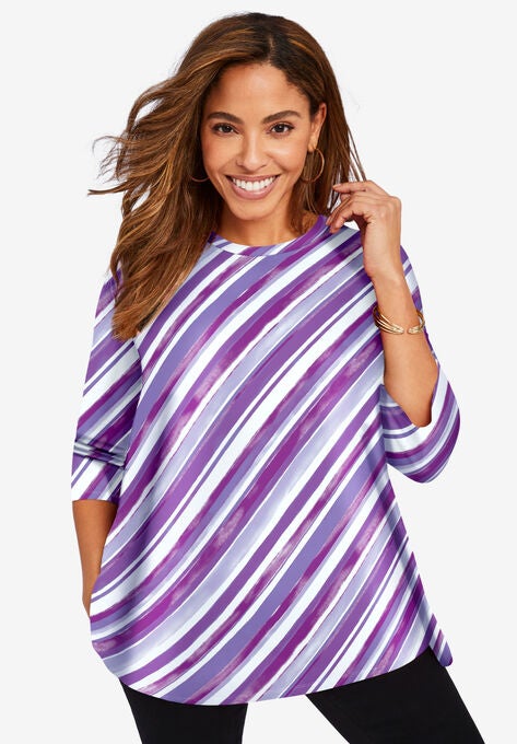 Swing Tunic, PURPLE BIAS STRIPES, hi-res image number null