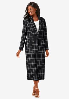 2-Piece Stretch Crepe Single-Breasted Skirt Suit
