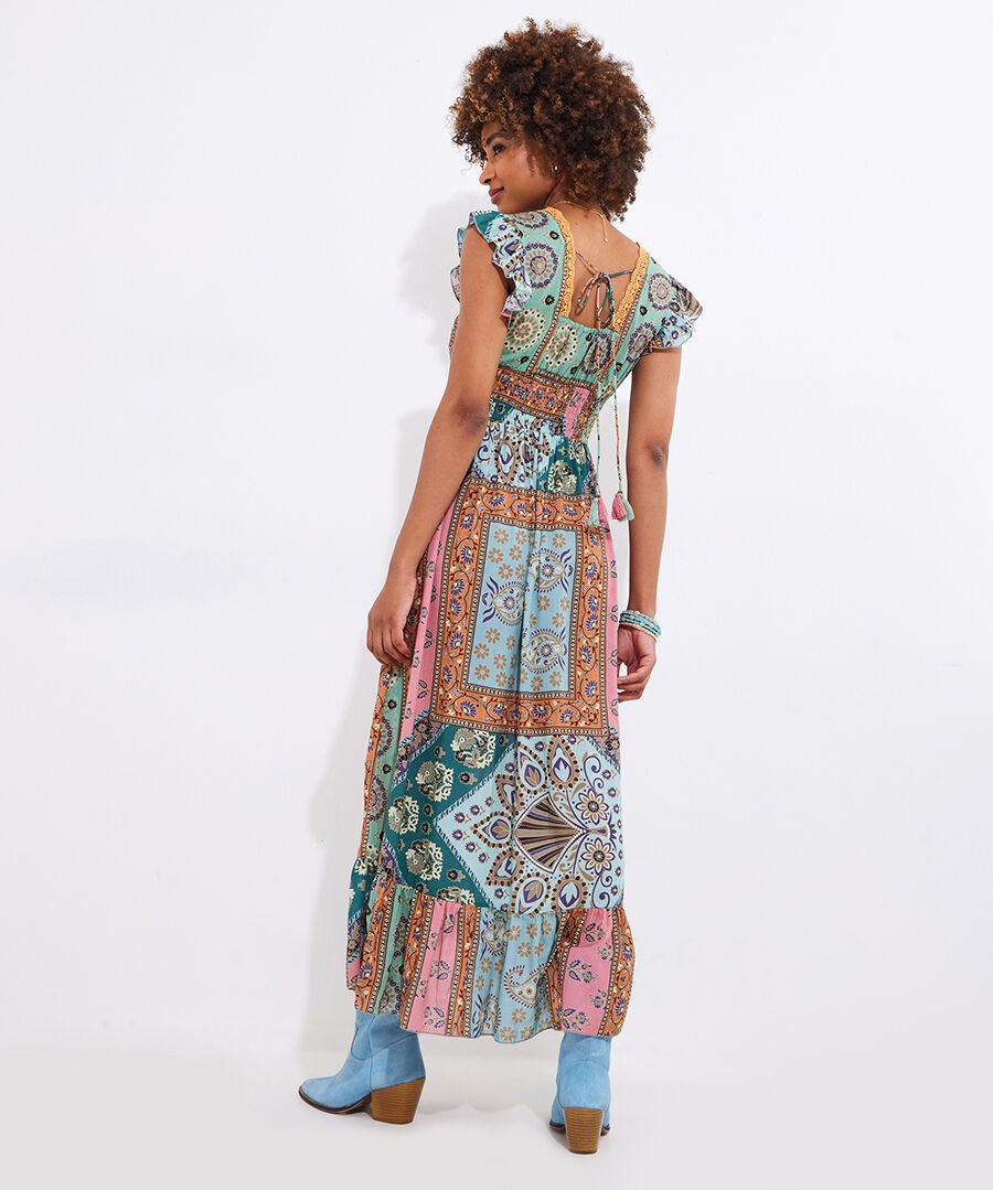Patchwork Slit Maxi Dress, MULTI PATCHWORK, alternate image number 4