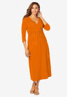 Knit Surplice Midi Dress, ULTRA ORANGE, hi-res image number null
