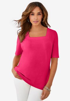 Stretch Cotton Square Neck Tee