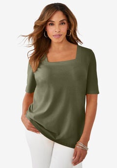 Stretch Cotton Square Neck Tee