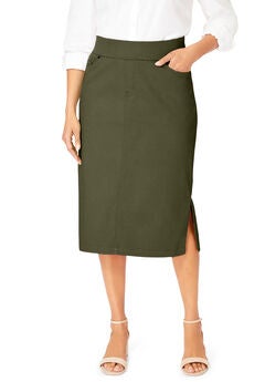 Comfort Waist Stretch Denim Midi Skirt