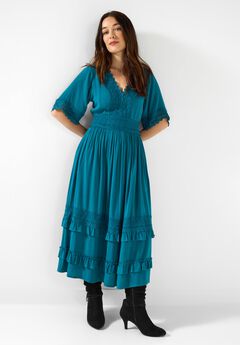 Crochet Trim Boho Midi Dress