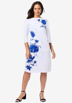 Stretch Cotton Boatneck Shift Dress