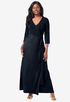 Stretch Knit Faux Wrap Maxi Dress
