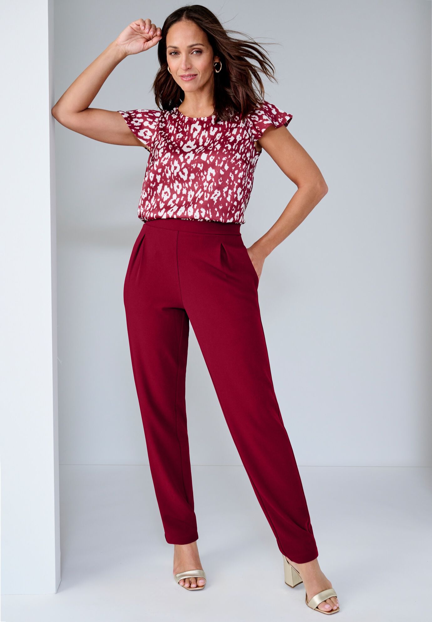 Stretch Knit Crepe Straight Leg Pants