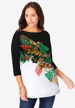 Stretch Cotton Boatneck Tunic