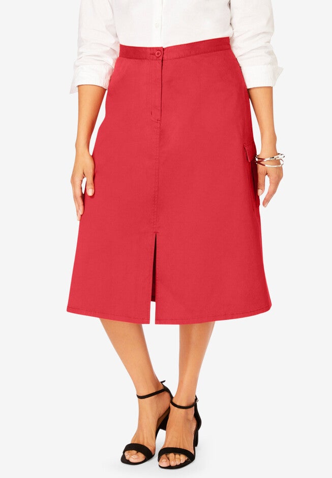 Stretch Cotton Chino Utility Skirt, BRIGHT RED, hi-res image number null