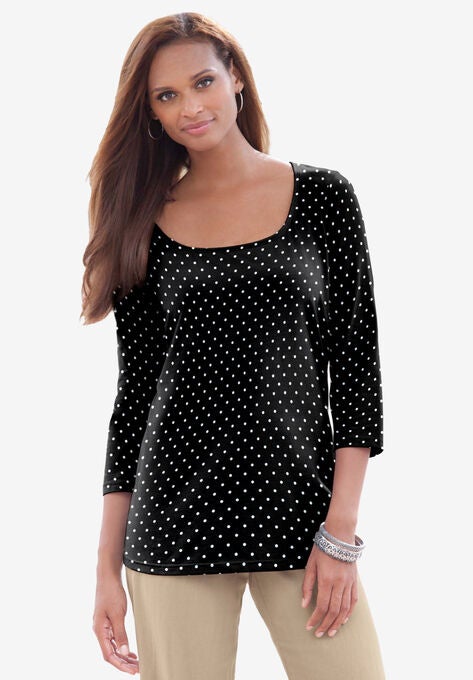 Scoop-Neck Tee, BLACK IVORY DOT, hi-res image number null