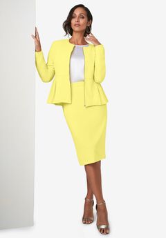 Collarless Peplum Skirt Suit