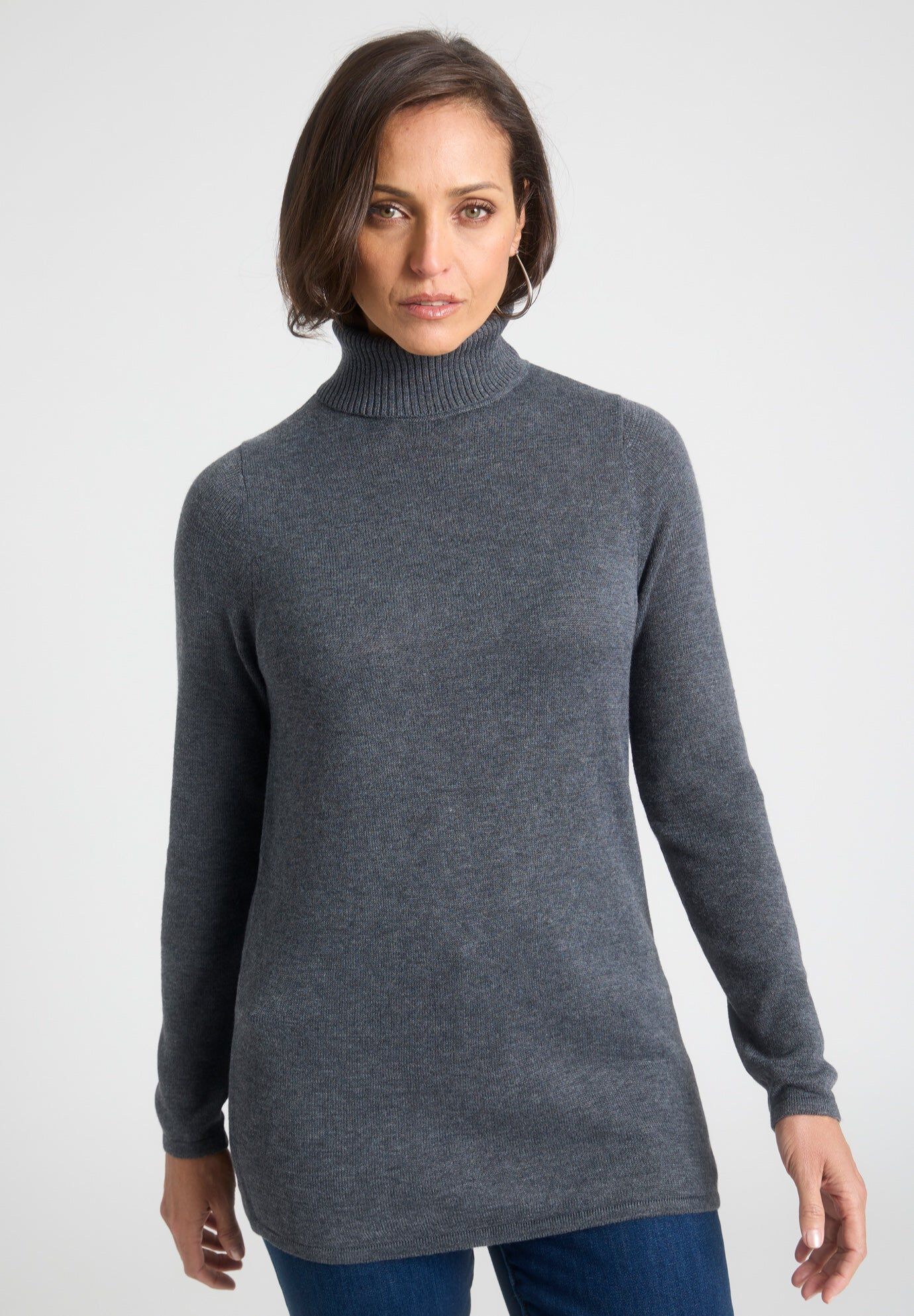 Cotton Cashmere Turtleneck, CHARCOAL, hi-res image number 0