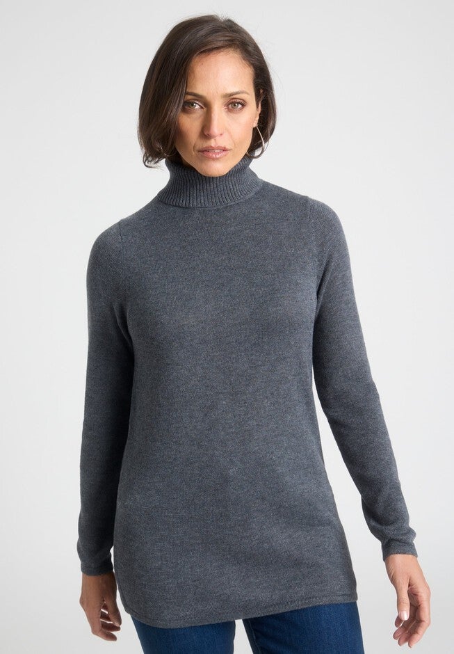 Cotton Cashmere Turtleneck, CHARCOAL, hi-res image number 0