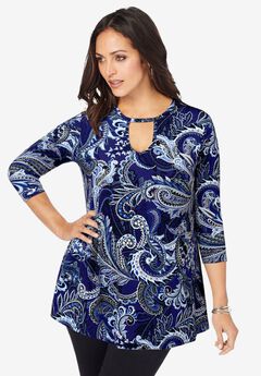 Stretch Knit Keyhole Swing Tunic