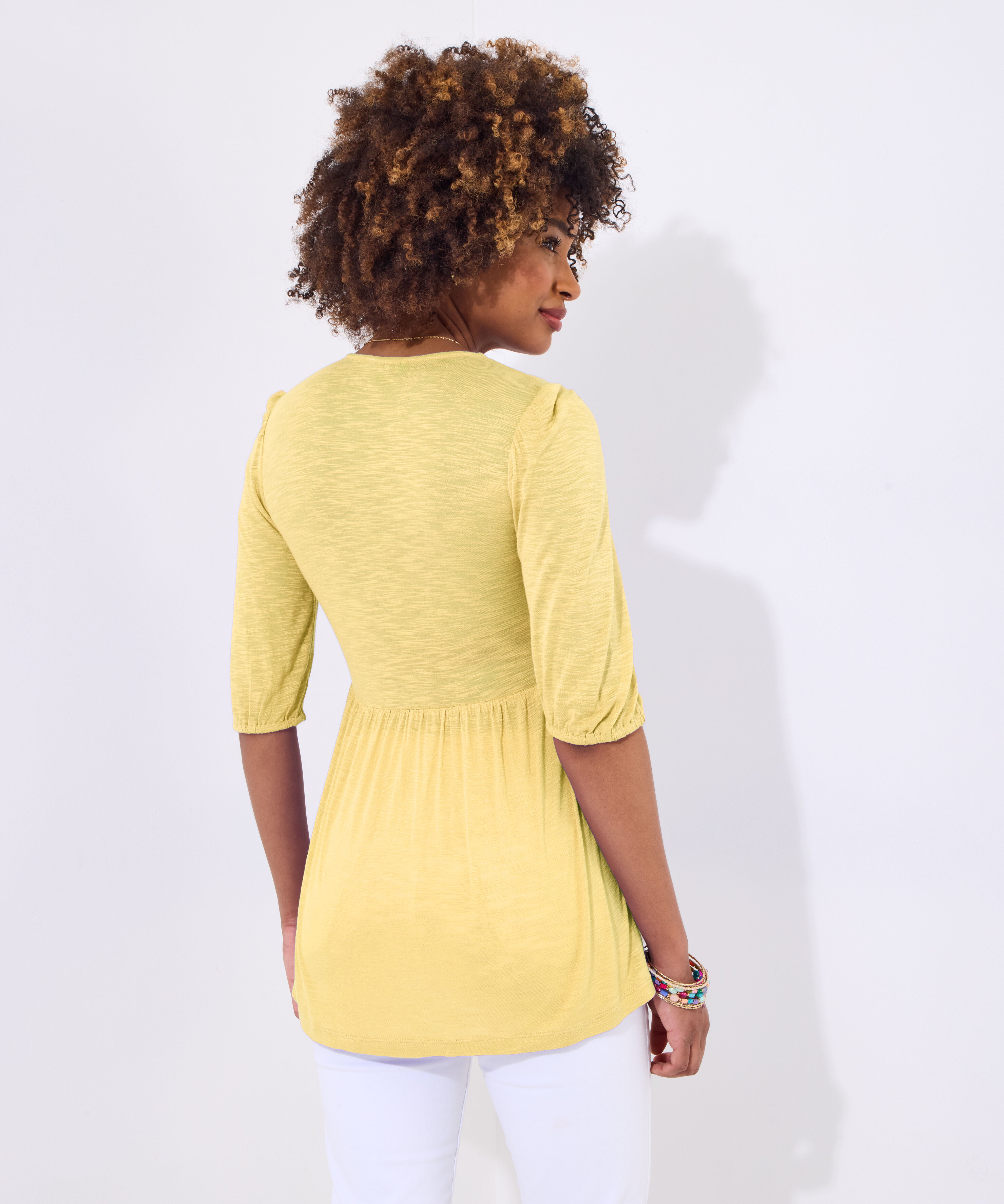 Notch Neck Babydoll Tee, BUTTER, alternate image number 2