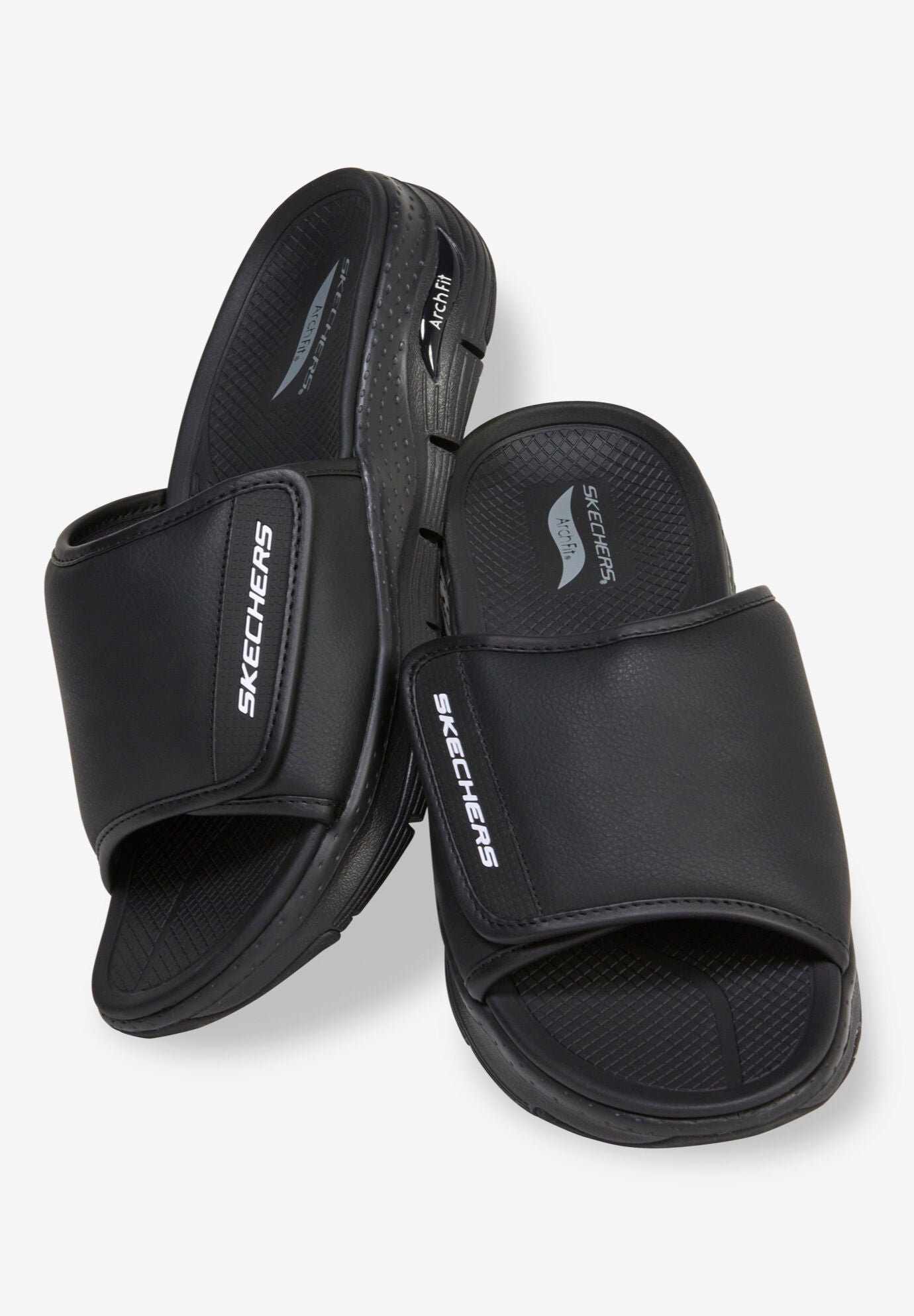 Skechers Arch Fit&reg; Adjustable Strap Slides, BLACK, hi-res image number 0