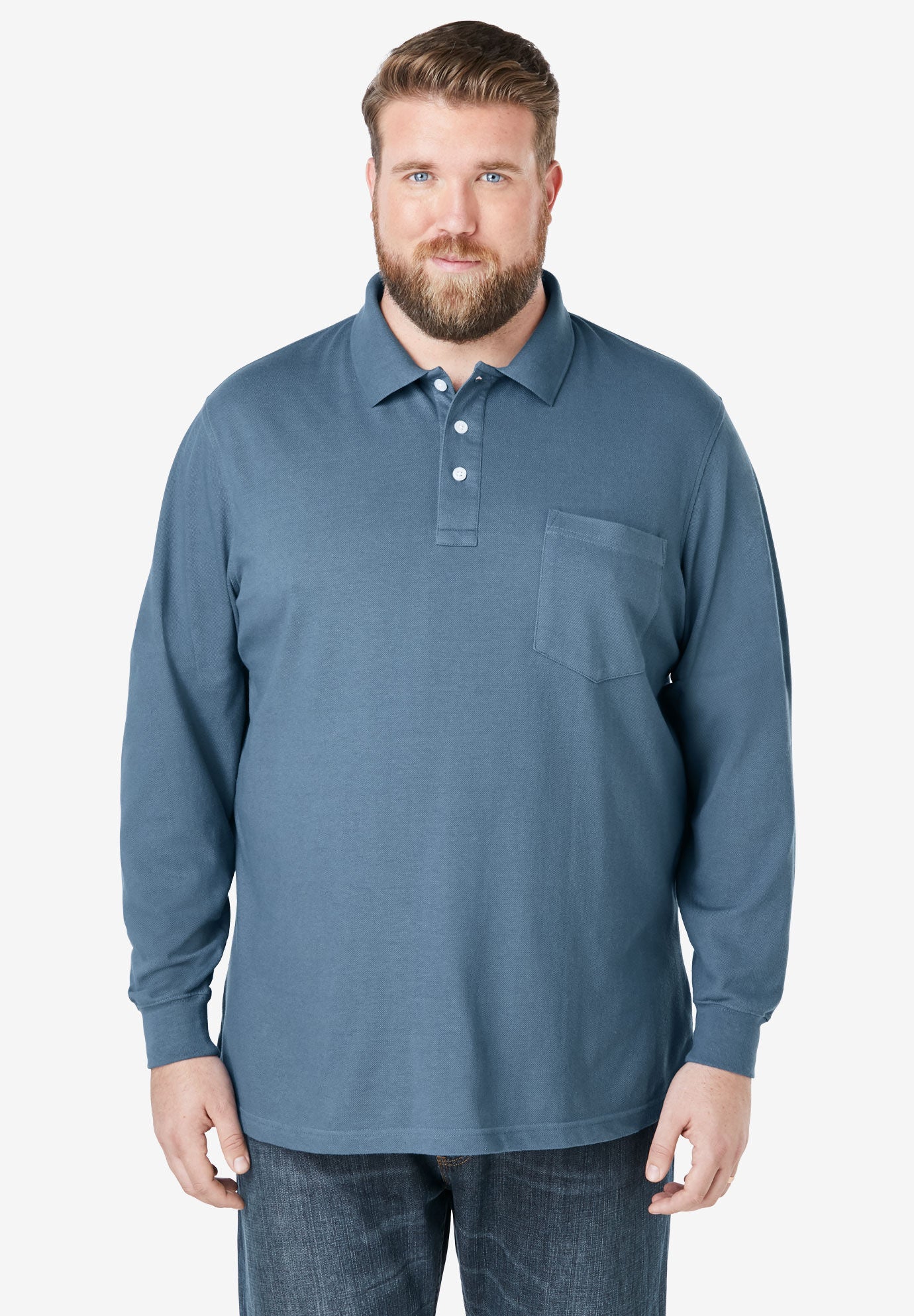 KingSize Mens Big /& Tall Longer-Length Long-Sleeve Pique Polo