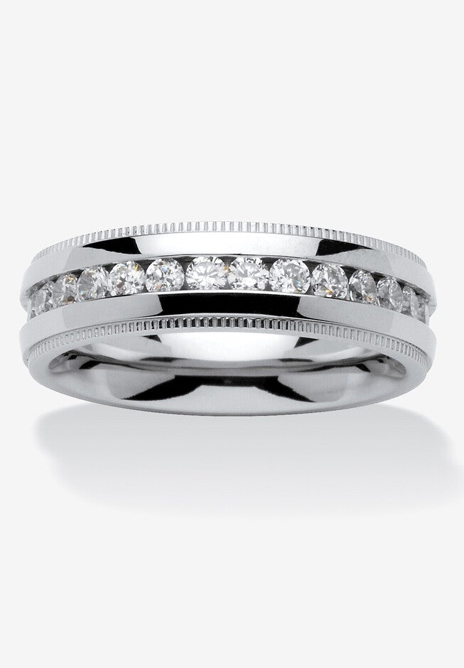 Stainless Steel Cubic Zirconia Channel Set Eternity Bridal Ring, STAINLESS STEEL, hi-res image number null