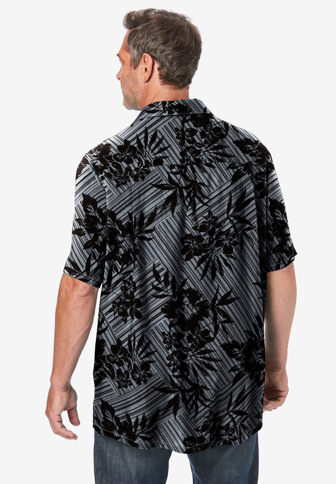 Printed Camp Shirt, BLACK STRIPE FLORAL, alternate image number 3