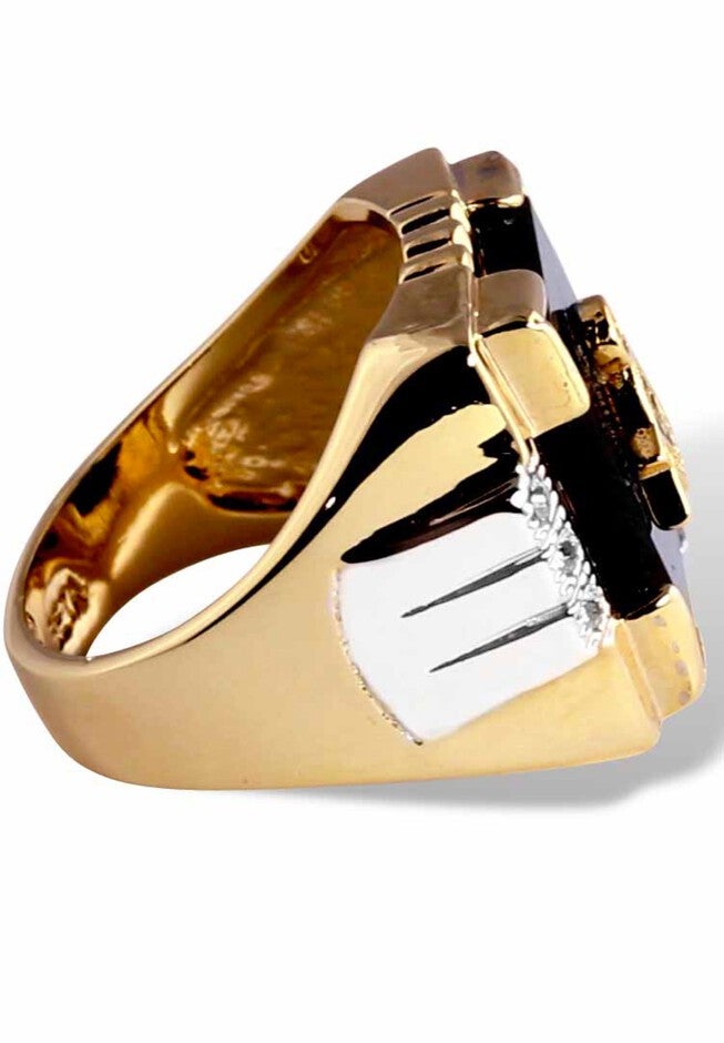 14K Gold-plated Onyx and Crystal Two Tone Masonic Ring, , on-hover image number 1