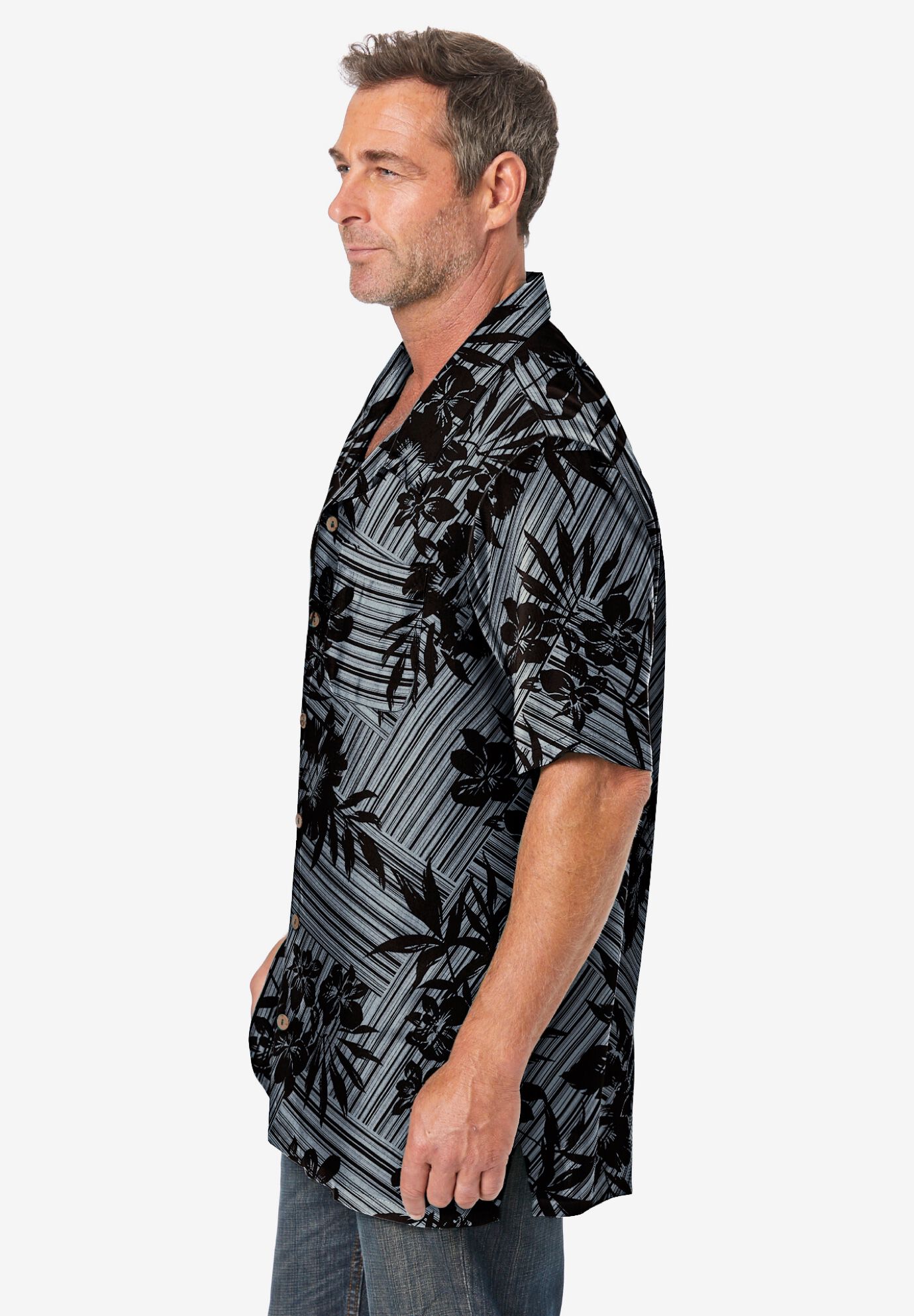 Printed Camp Shirt, BLACK STRIPE FLORAL, alternate image number 4