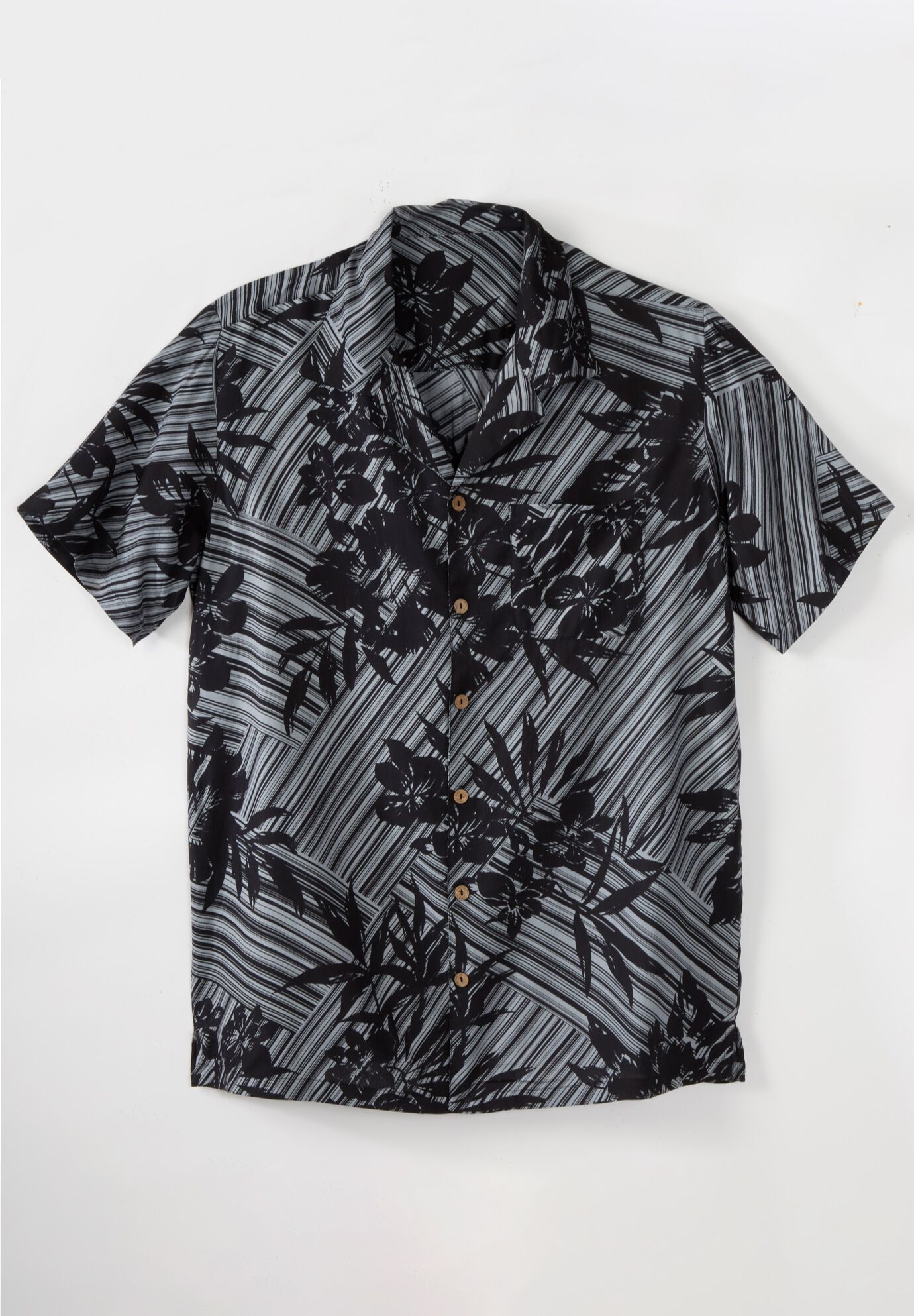Printed Camp Shirt, BLACK STRIPE FLORAL, alternate image number 2