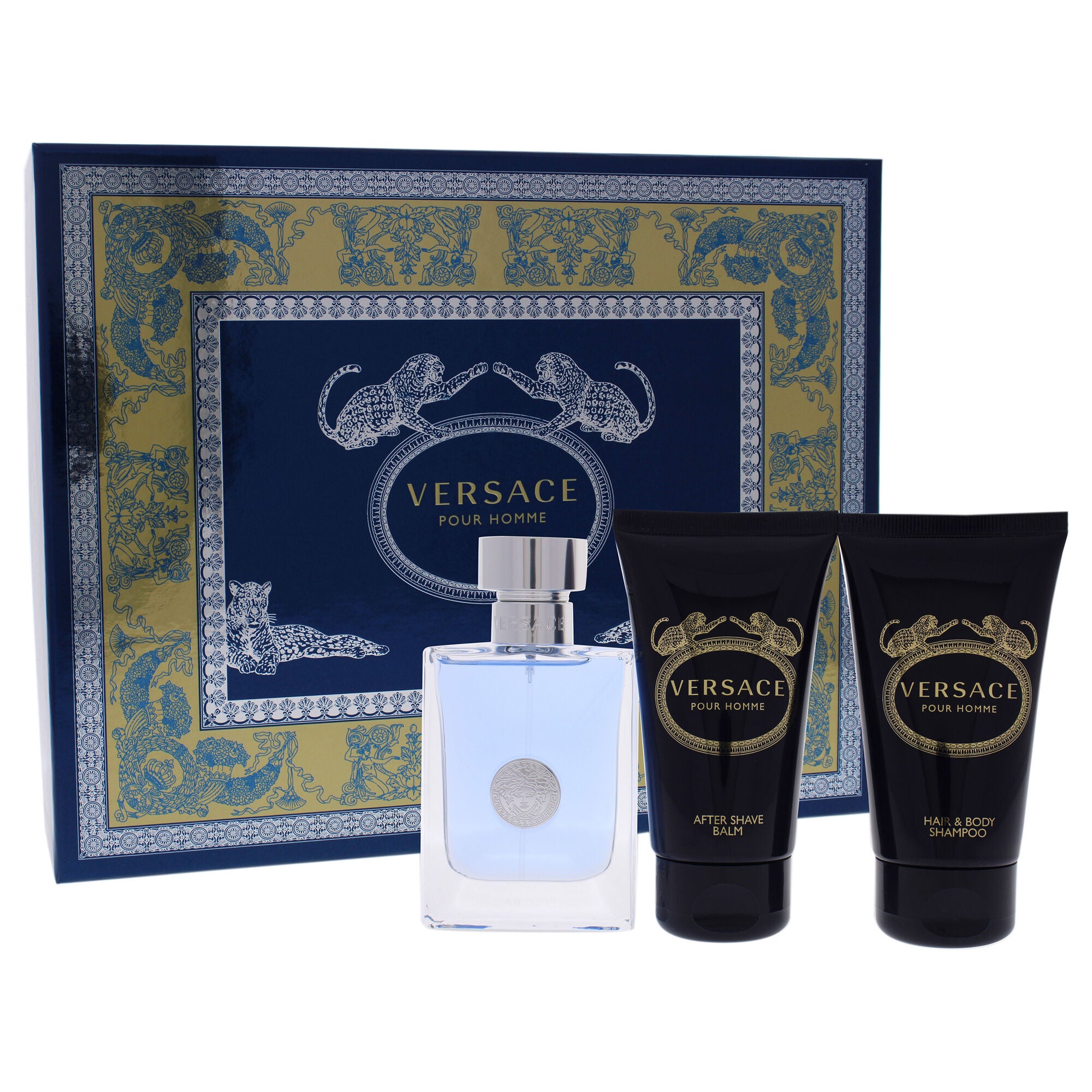 Versace Pour Homme by Versace for Men - 3 Pc Gift Set 1.7oz EDT Spray, 1.7oz Hair and Body Shampoo, 1.7oz After Shave Balm, See Description, hi-res image number 0