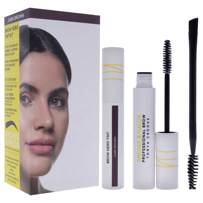 Brow Hero Tint Kit - Dark Brown by Arches and Halos for Women - 3 Pc 0.169oz Clear Brow Gel, 0.270oz Brow Hero Tint, Dual-Ended Angled Brush, See Description, alternate image number 1