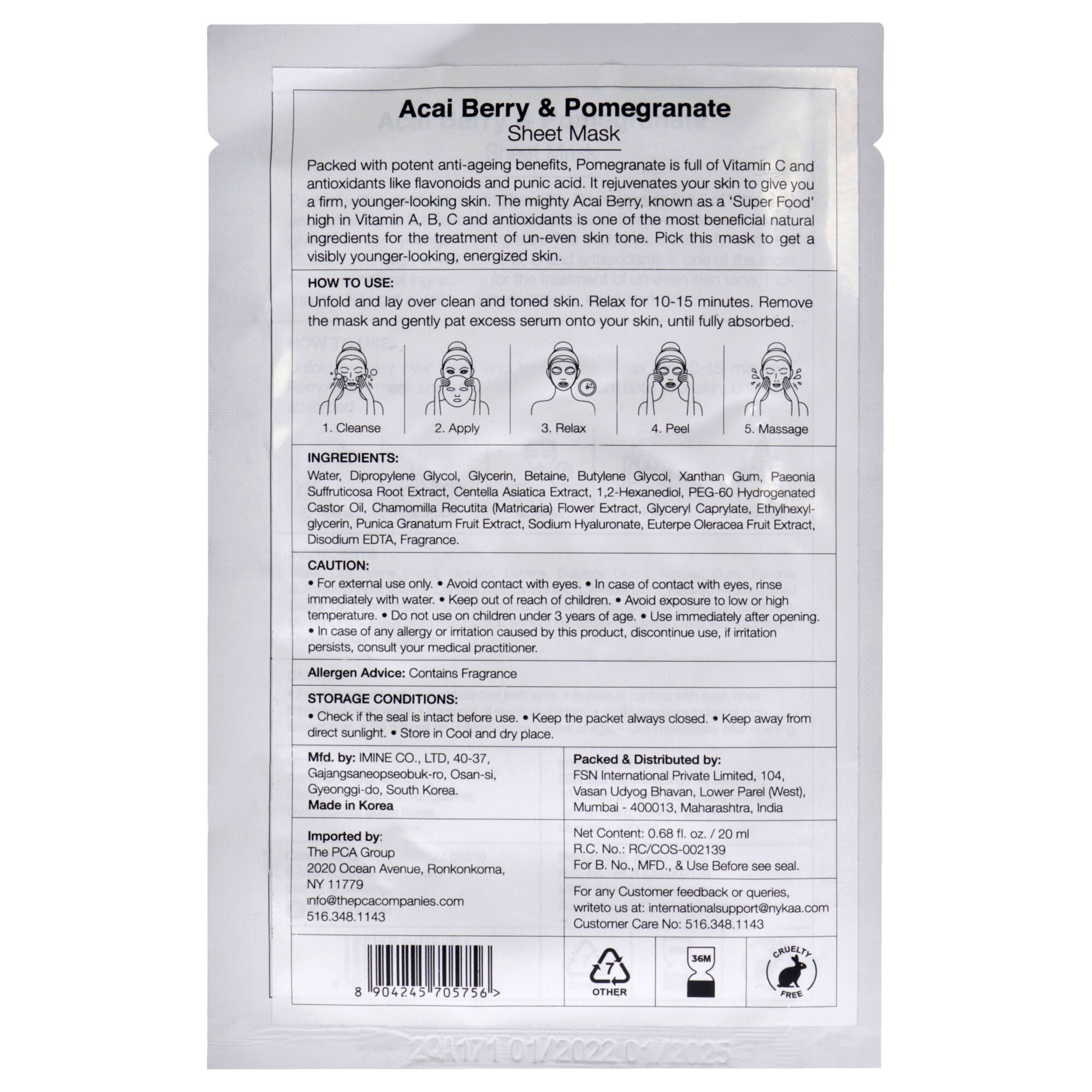Skin Secrets Sheet Mask - Acai Berry and Pomegranate by Nykaa Naturals for Women - 1 Pc Mask, , alternate image number 4