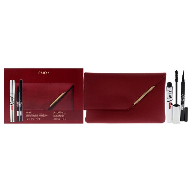 Vamp! and Skinny Liner Set by Pupa Milano for Women - 3 Pc 0.32oz Vamp! Mascara - 100 Black, 0.034oz Skinny Liner, Handy Bag, NA, hi-res image number null